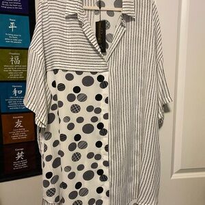Papa Vancouver Black and White Striped and Polka Dot Blouse
